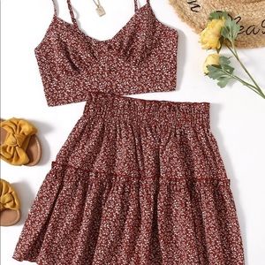 Print Cami Top & Shirred Frill Trim Skirt Set